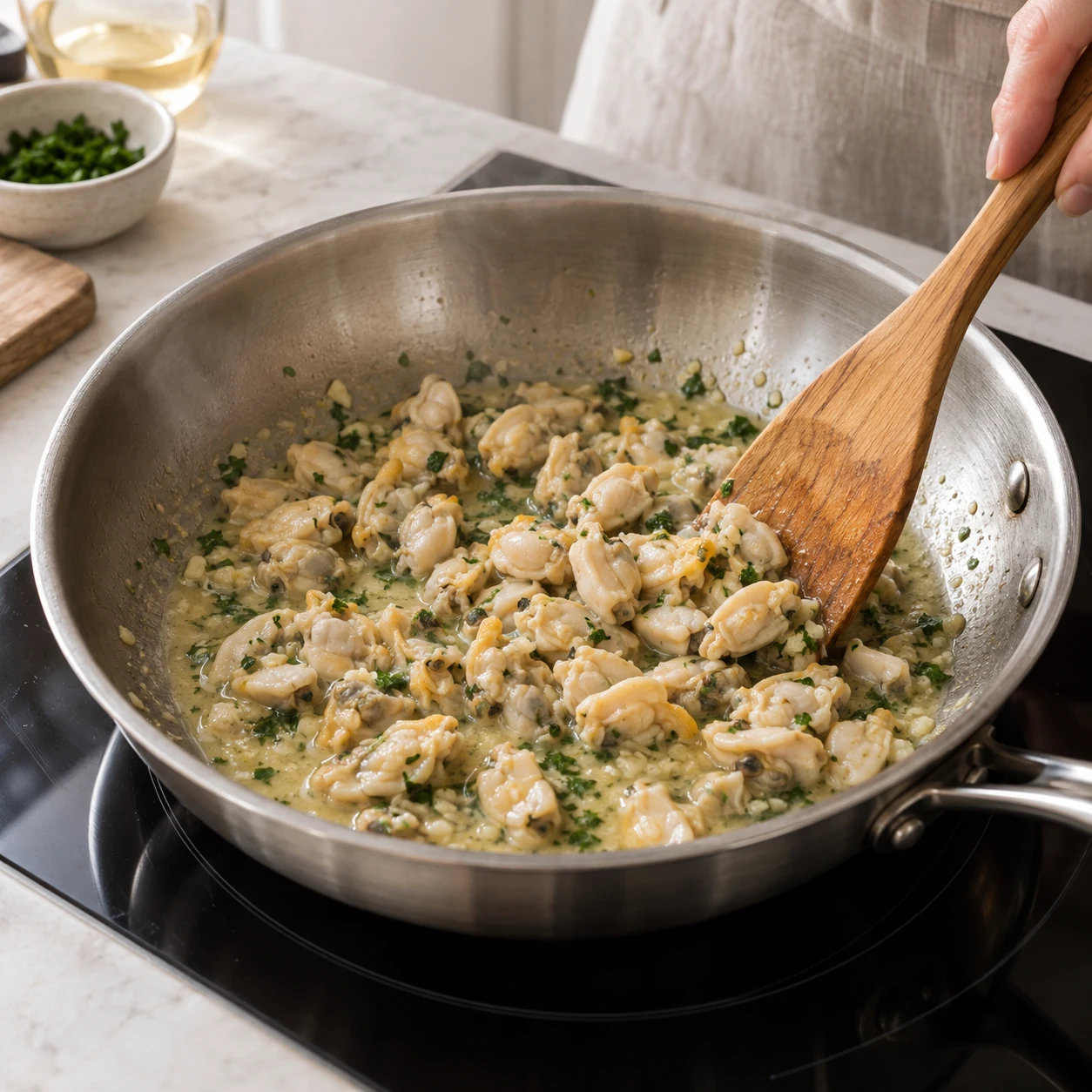 Cook the clams briefly