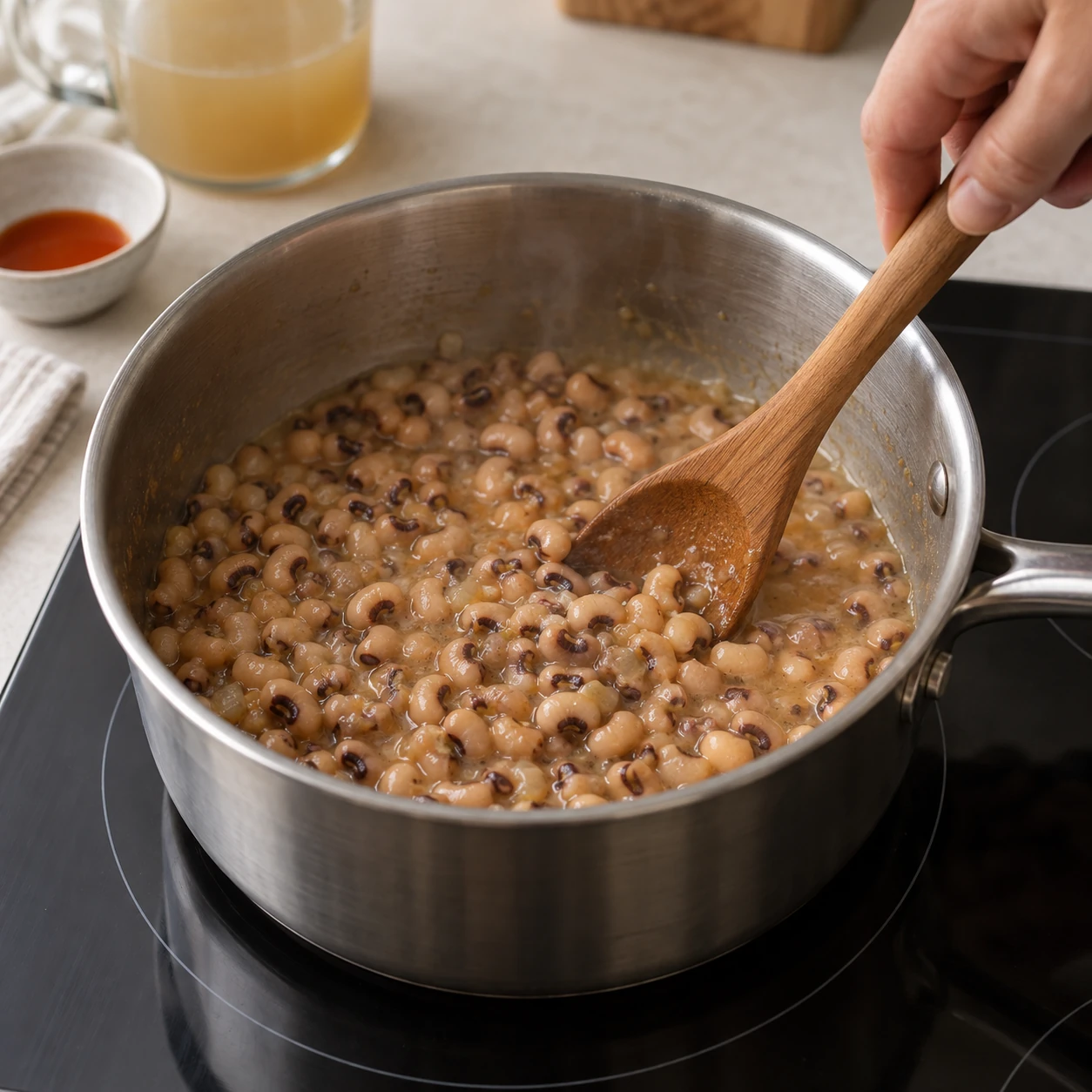 Reduce the peas and broth