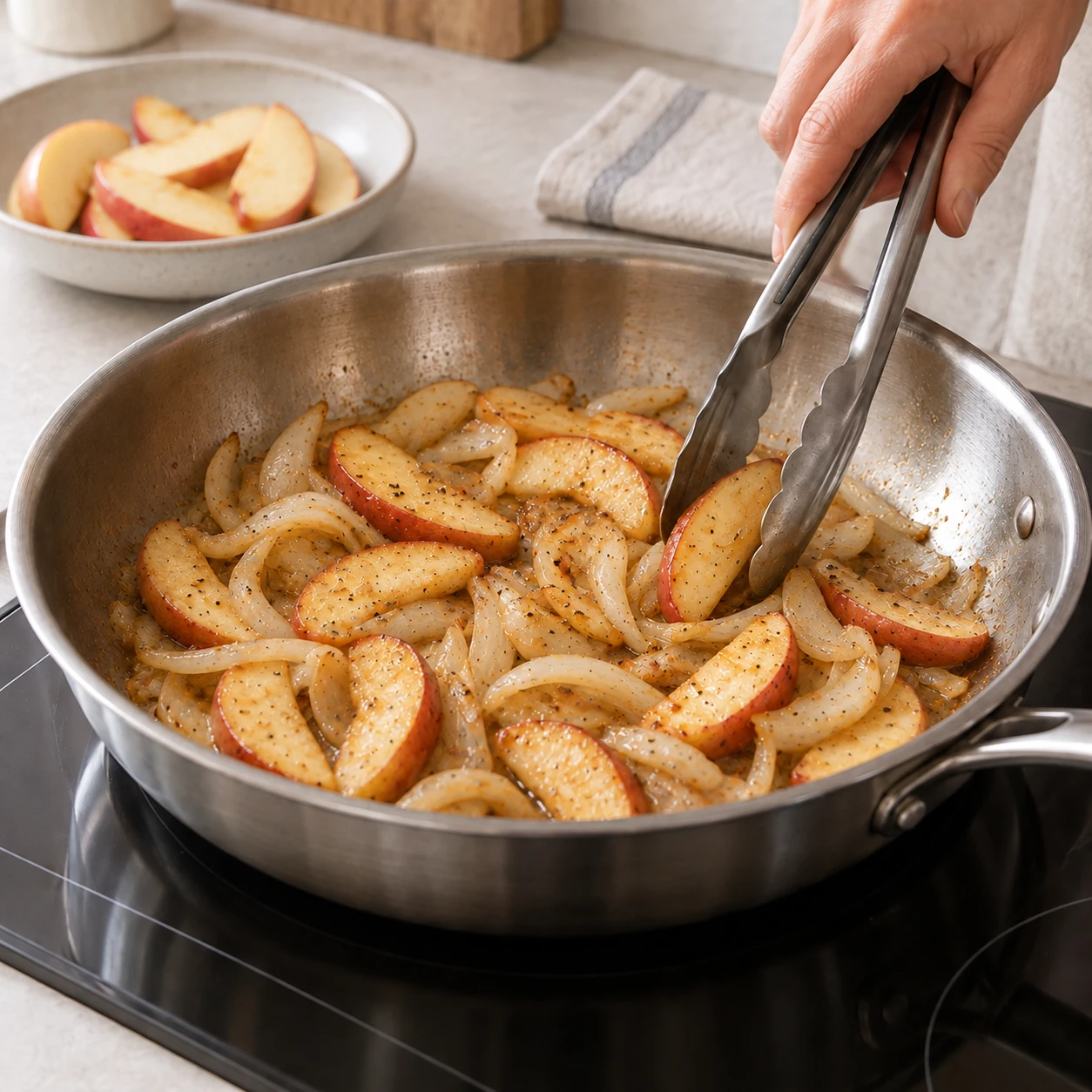 Cook the apples and onion