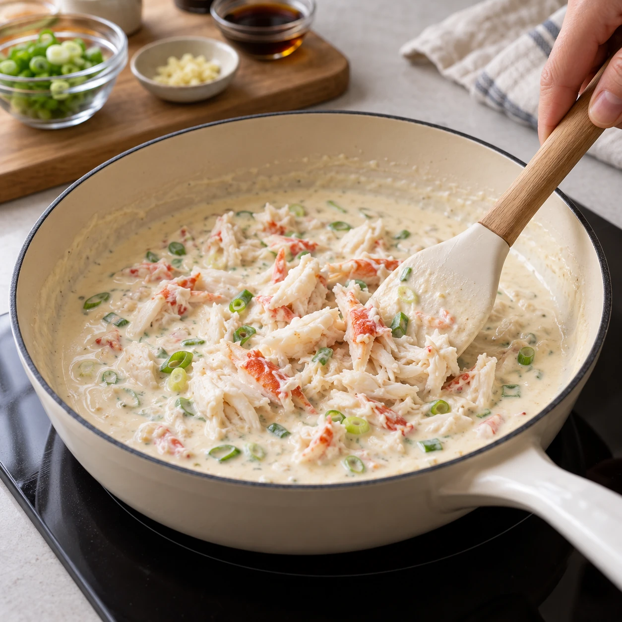 Make the crab cream cheese sauce
