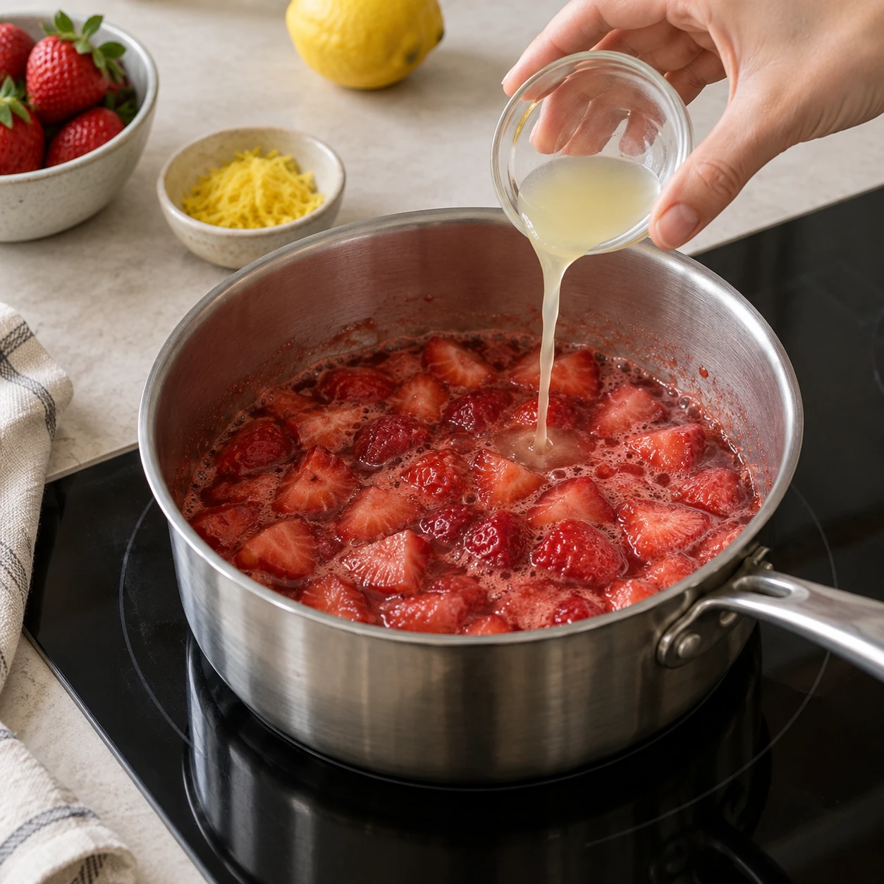 Cook the strawberry sauce