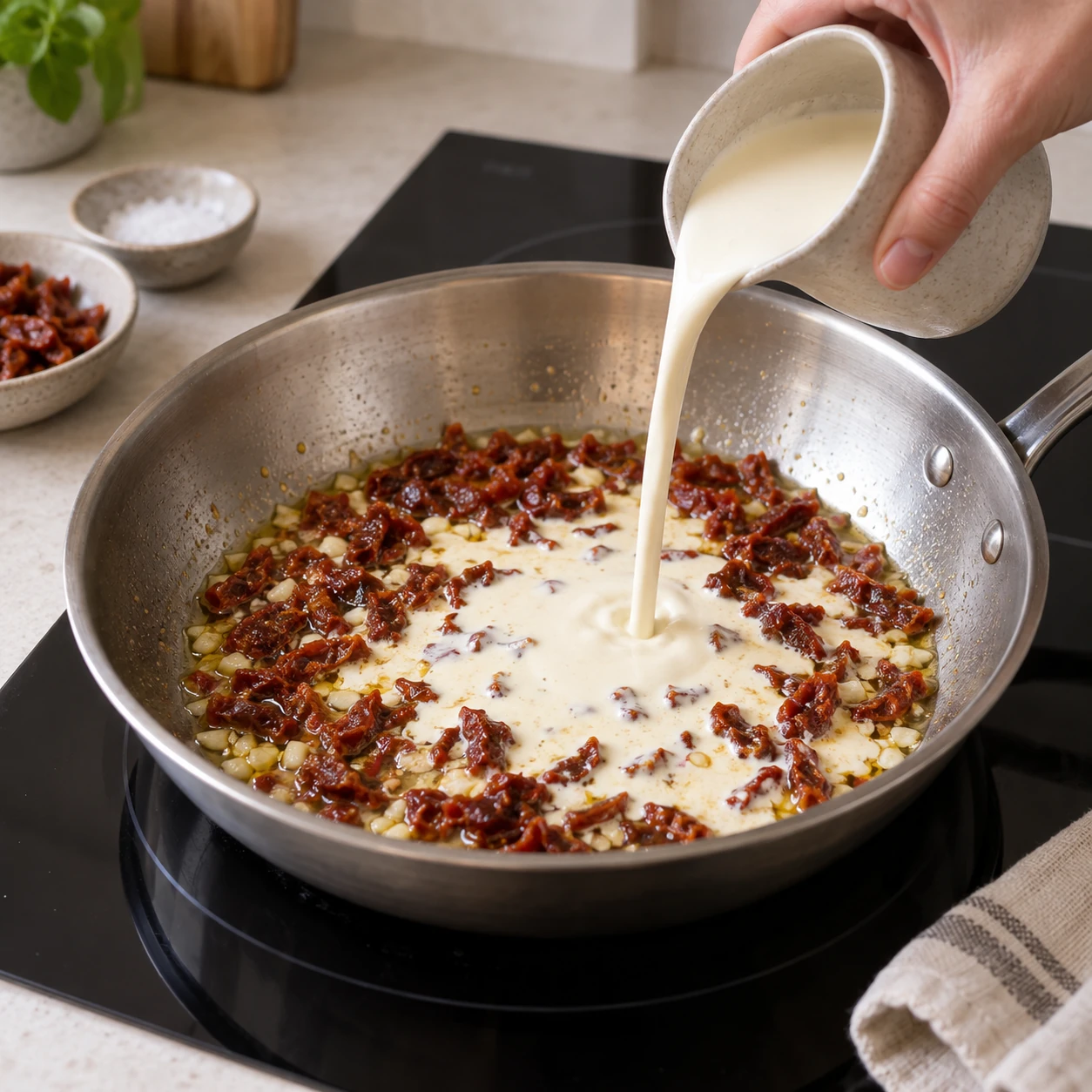 Build the sun-dried tomato cream