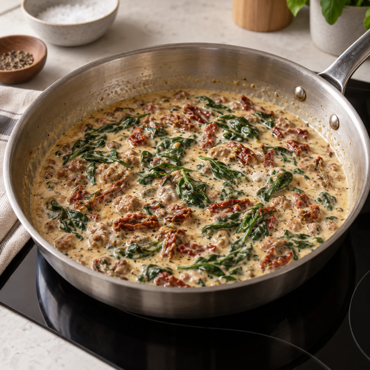 Build the thick cream sauce