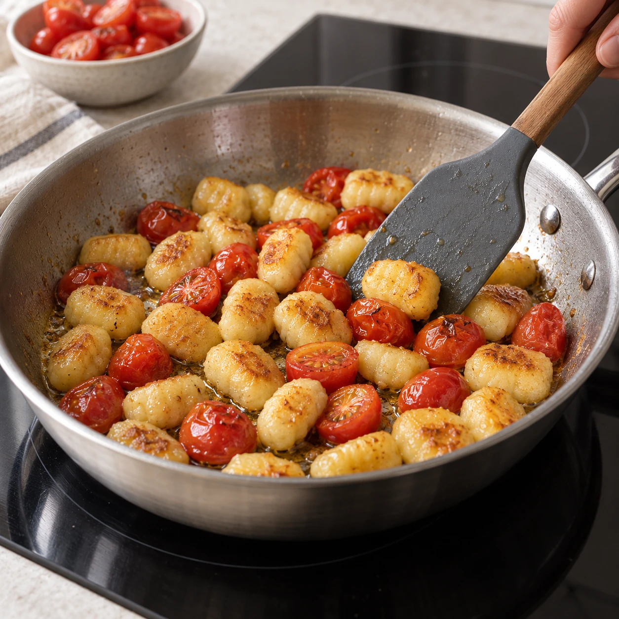 Brown the gnocchi and tomatoes