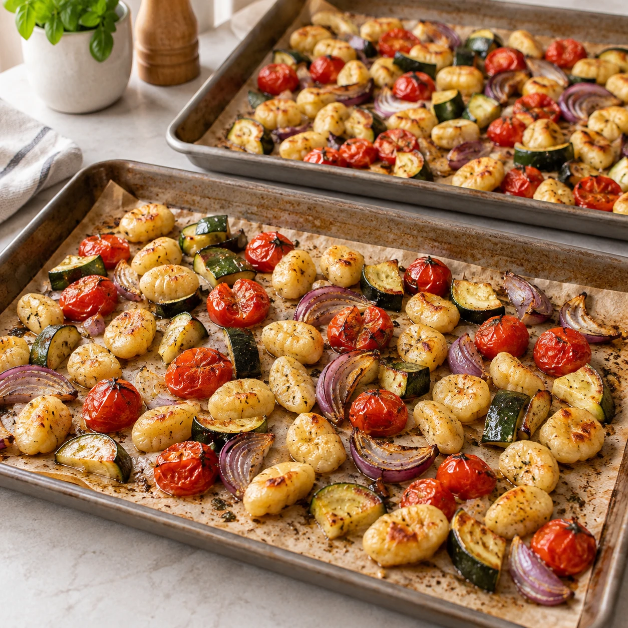 Roast the gnocchi and vegetables