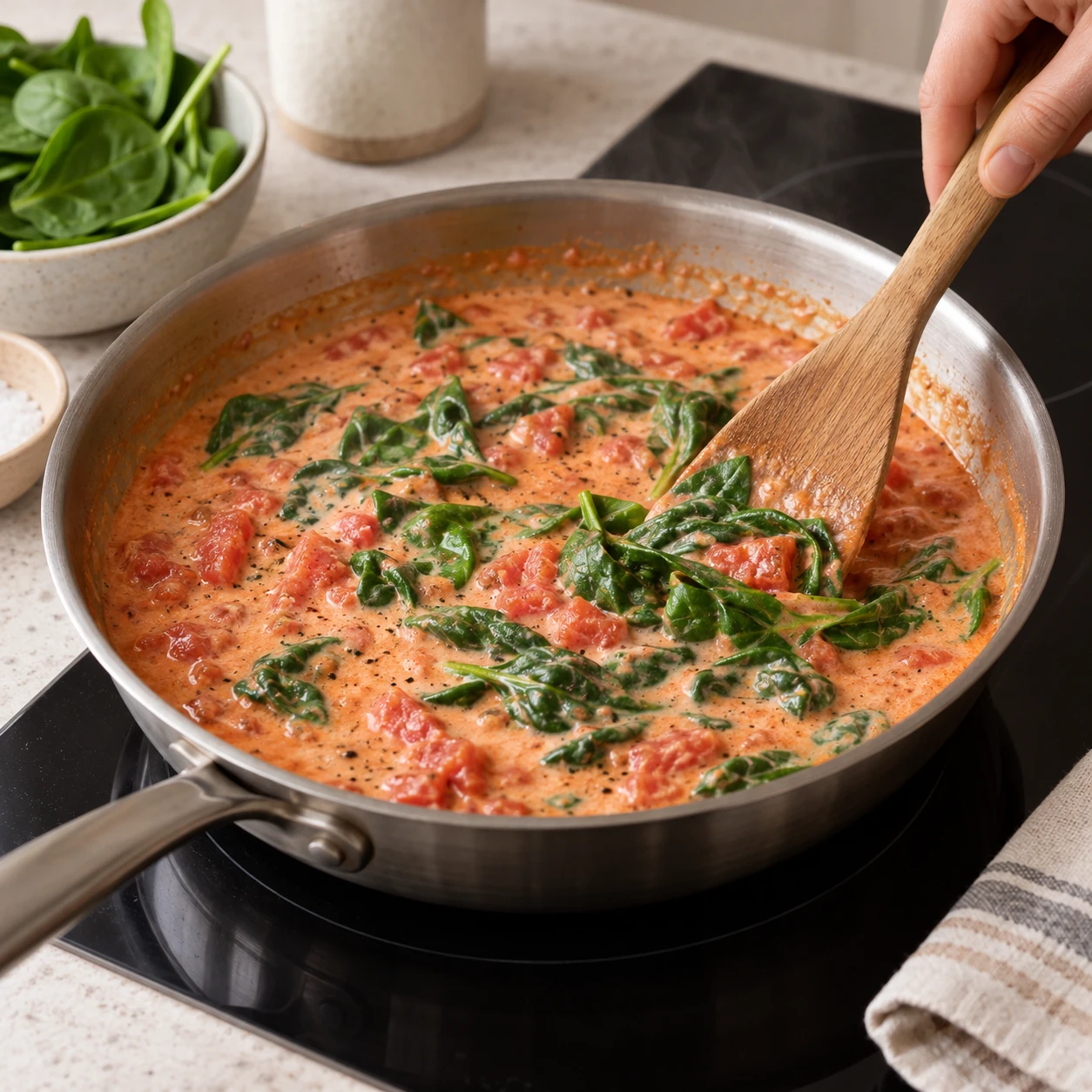Make the creamy tomato sauce