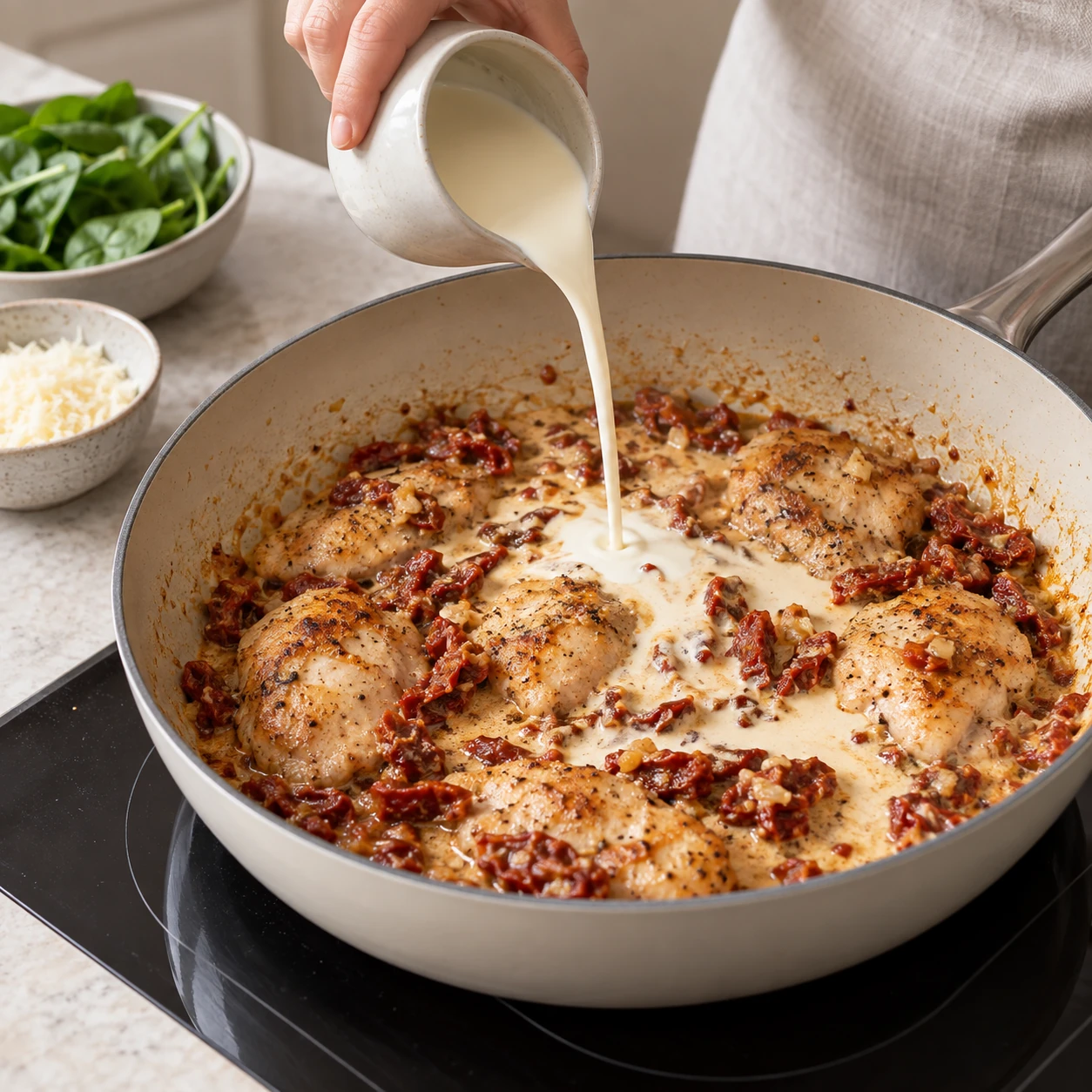 Make the sun-dried tomato cream sauce