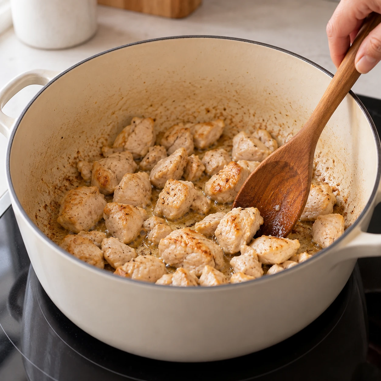 Cook the chicken and aromatics