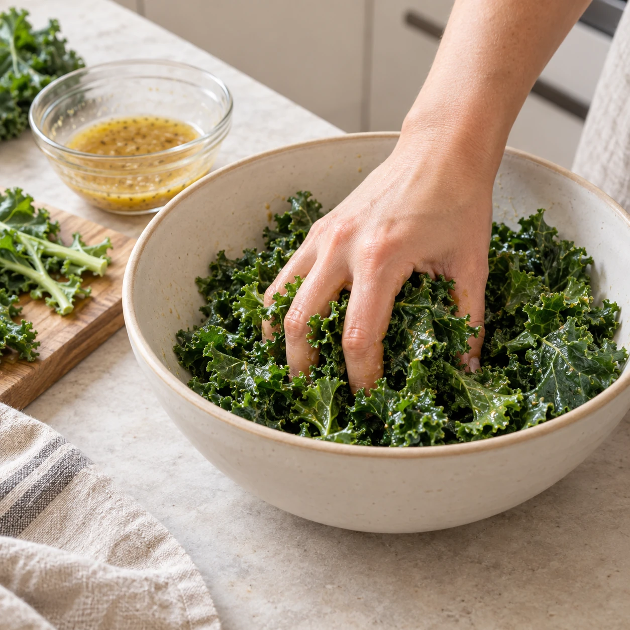 Dress and massage the kale