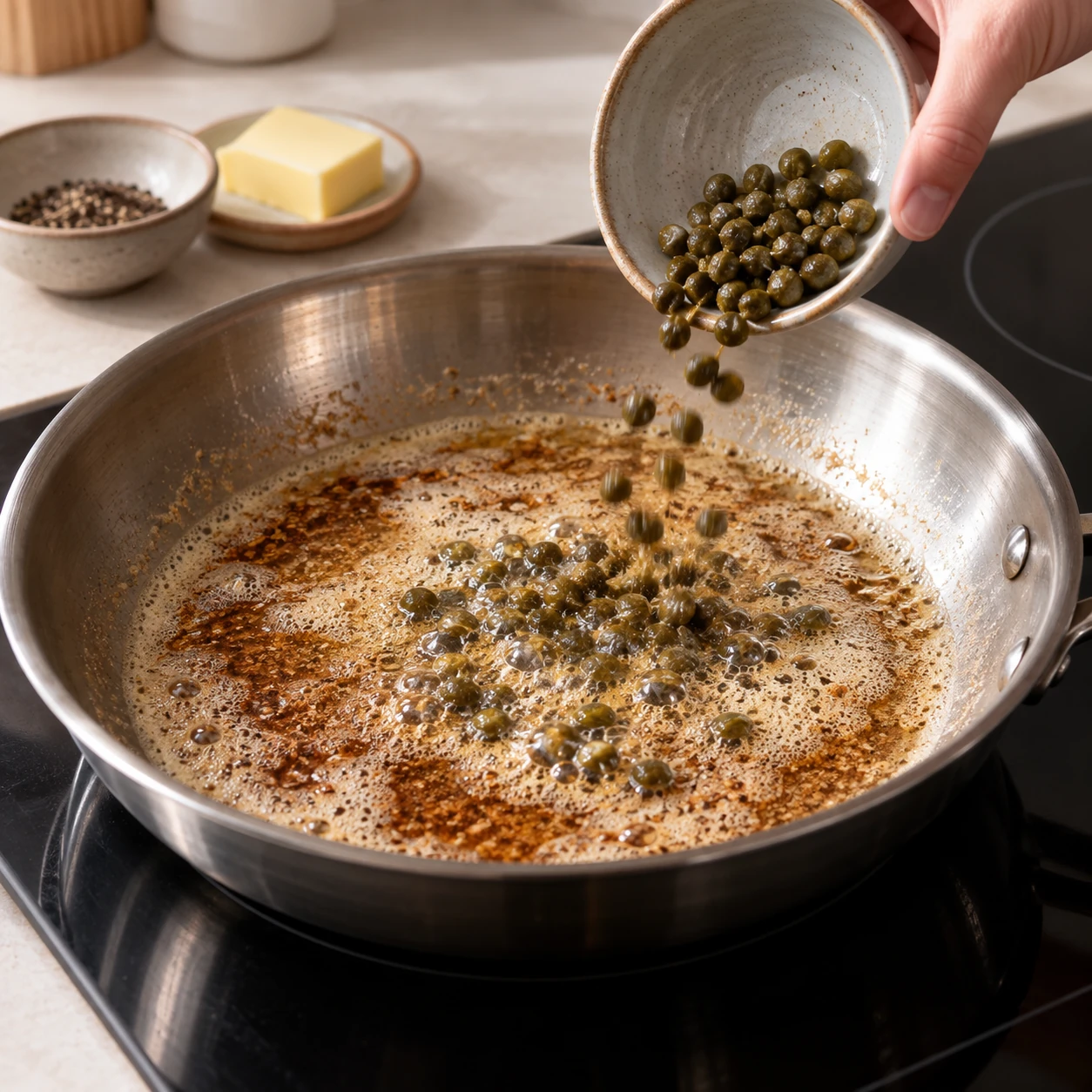 Brown the butter and capers