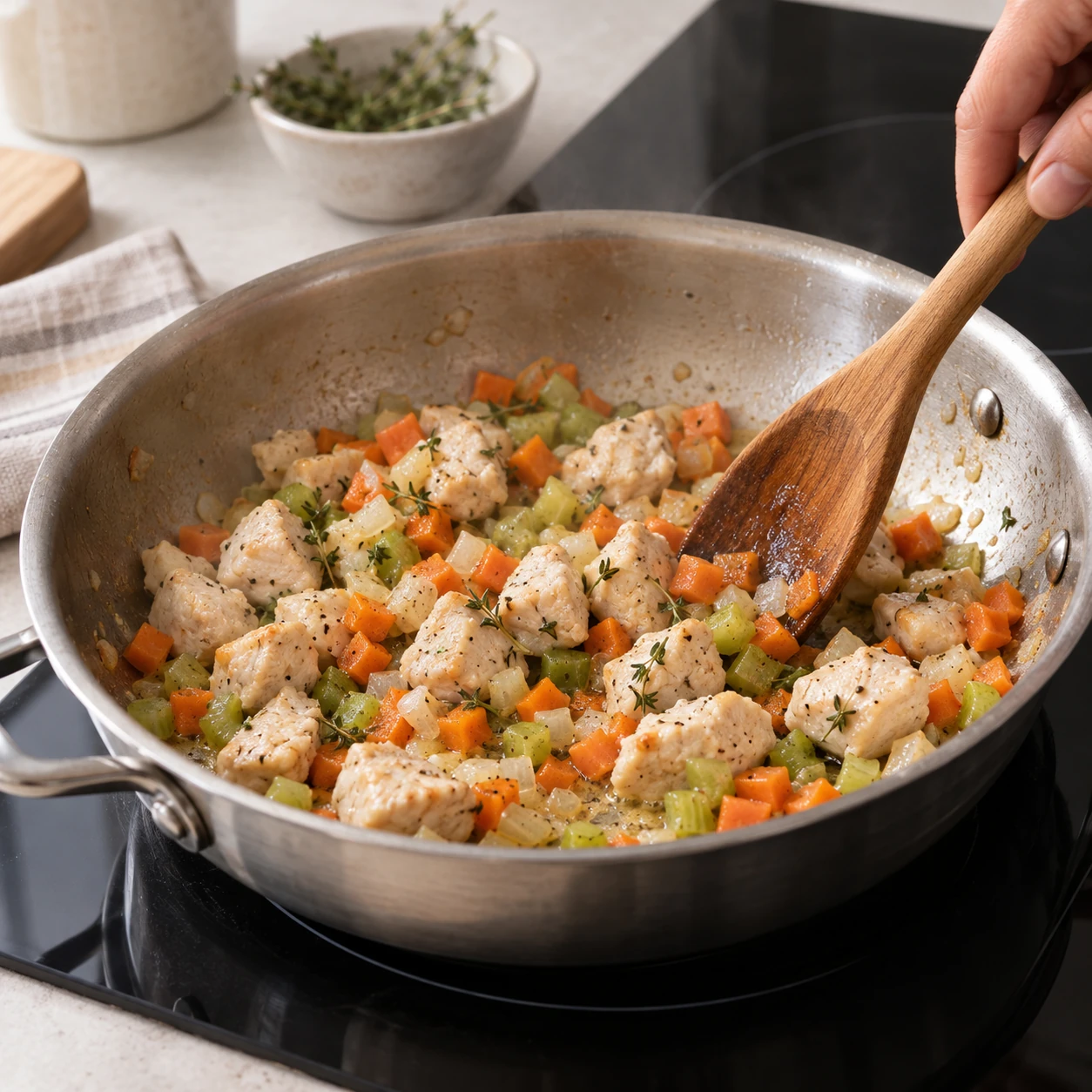 Cook the chicken and vegetables