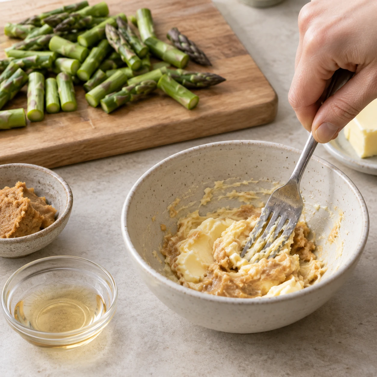 Prepare the asparagus and miso butter