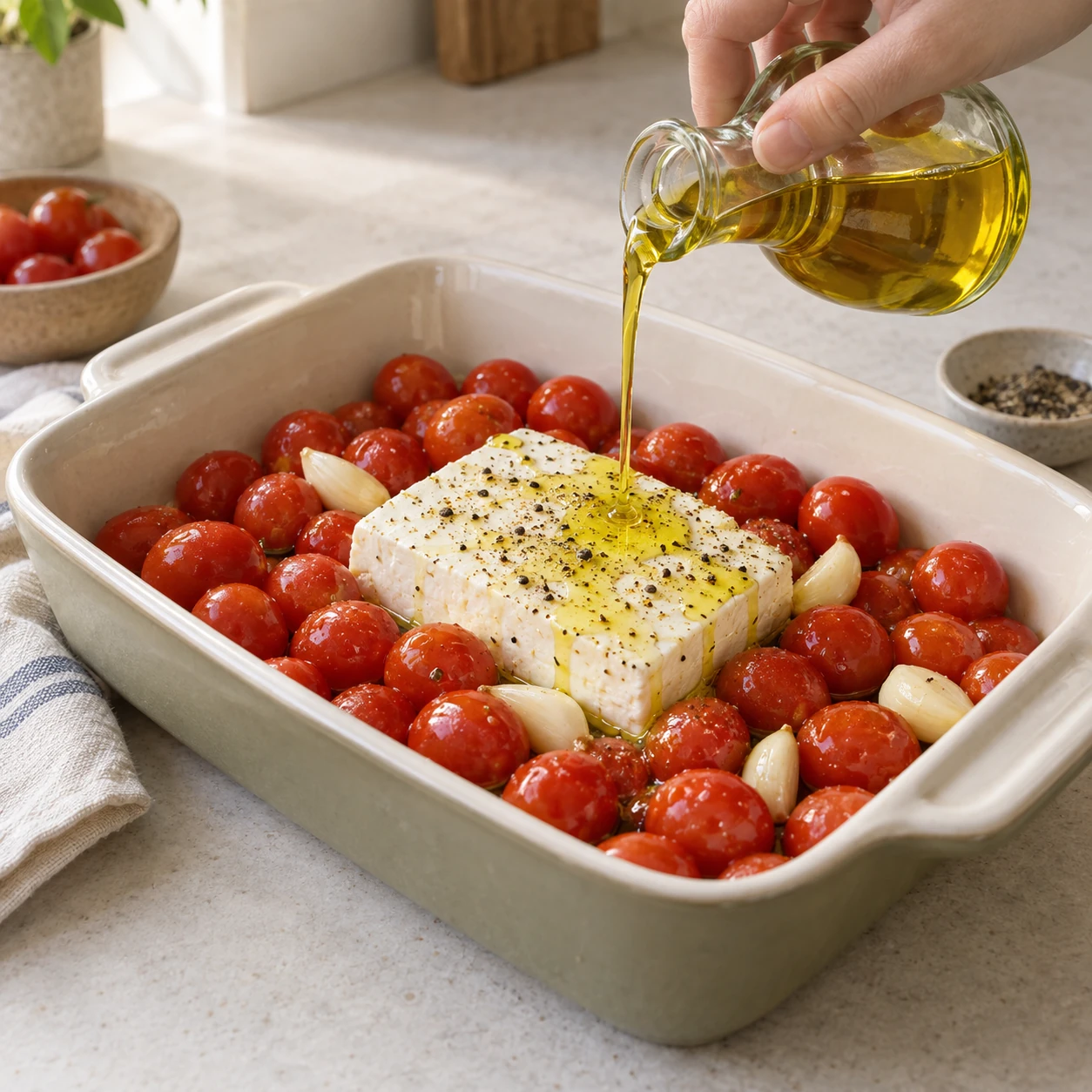 Roast the feta and tomatoes