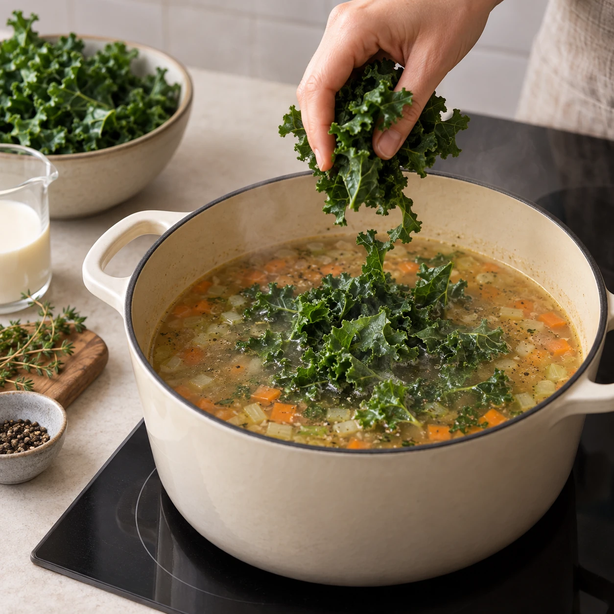 Simmer the kale broth