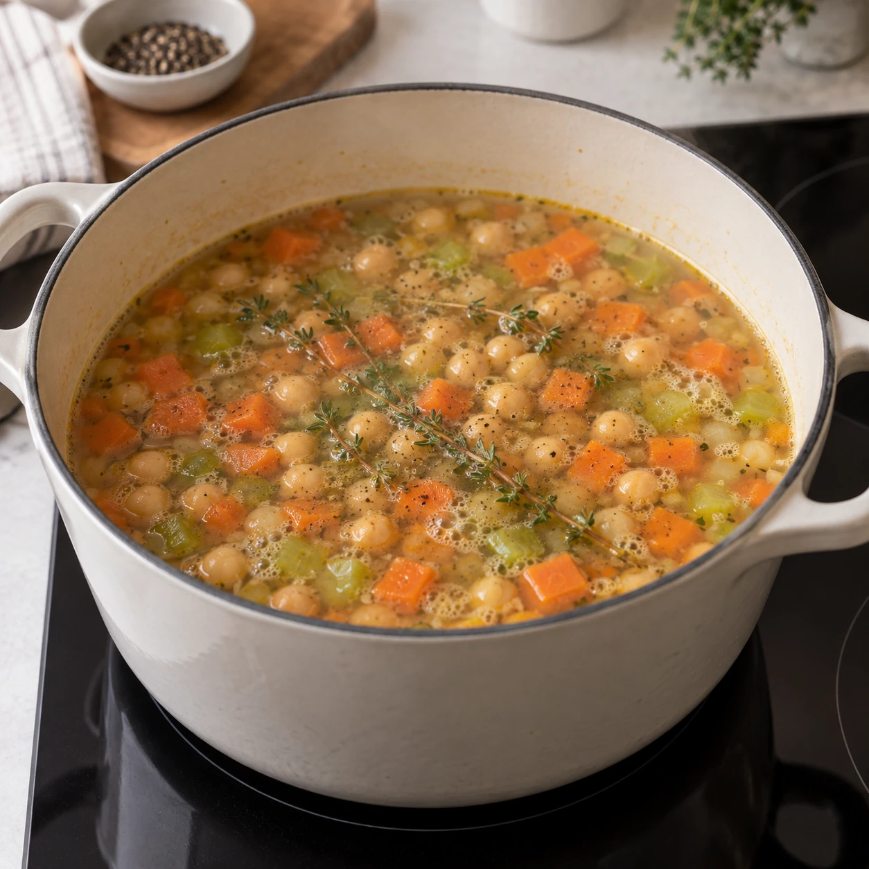 Simmer the chickpeas