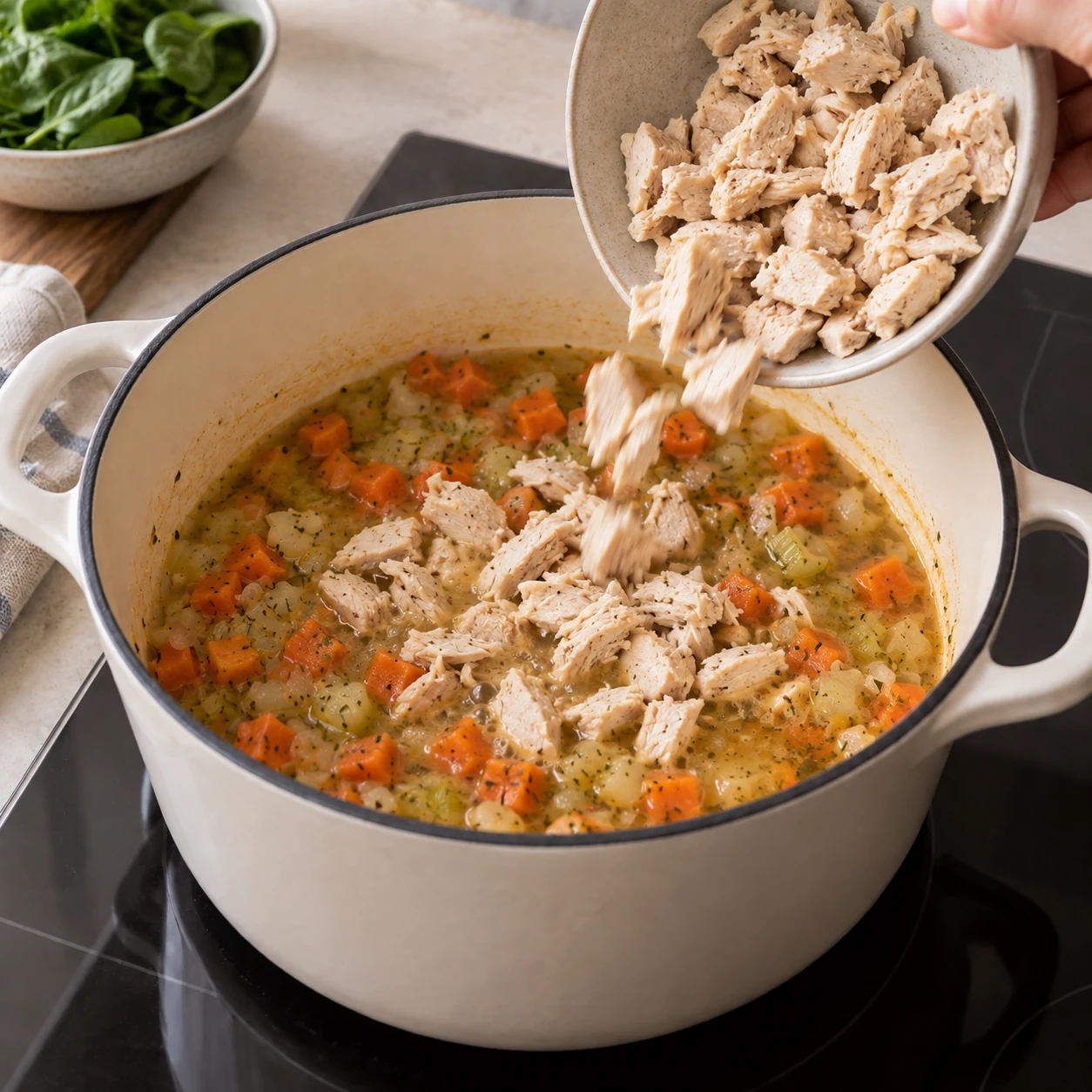 Return the chicken and spinach