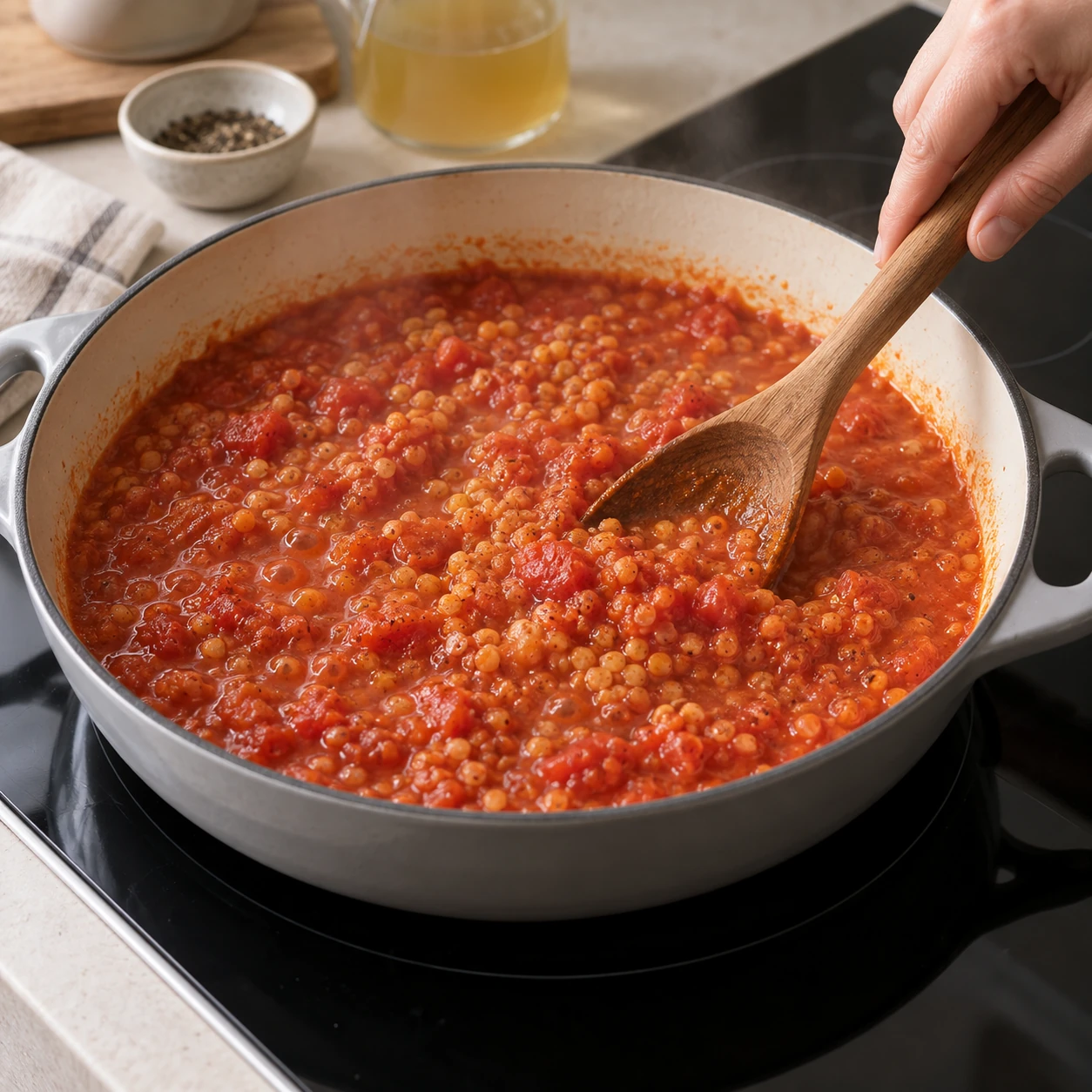 Simmer the red-lentil sauce
