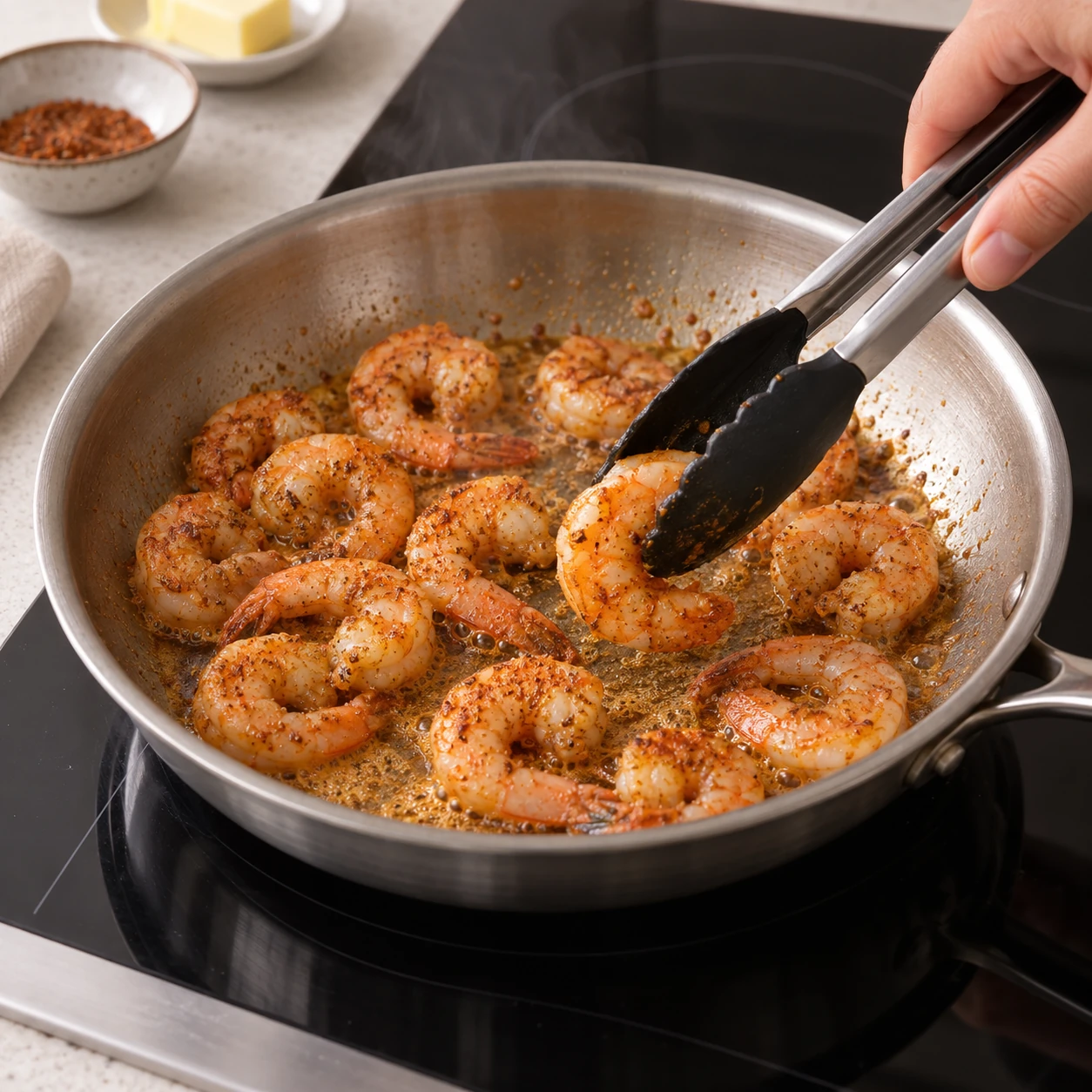 Cook the Cajun shrimp