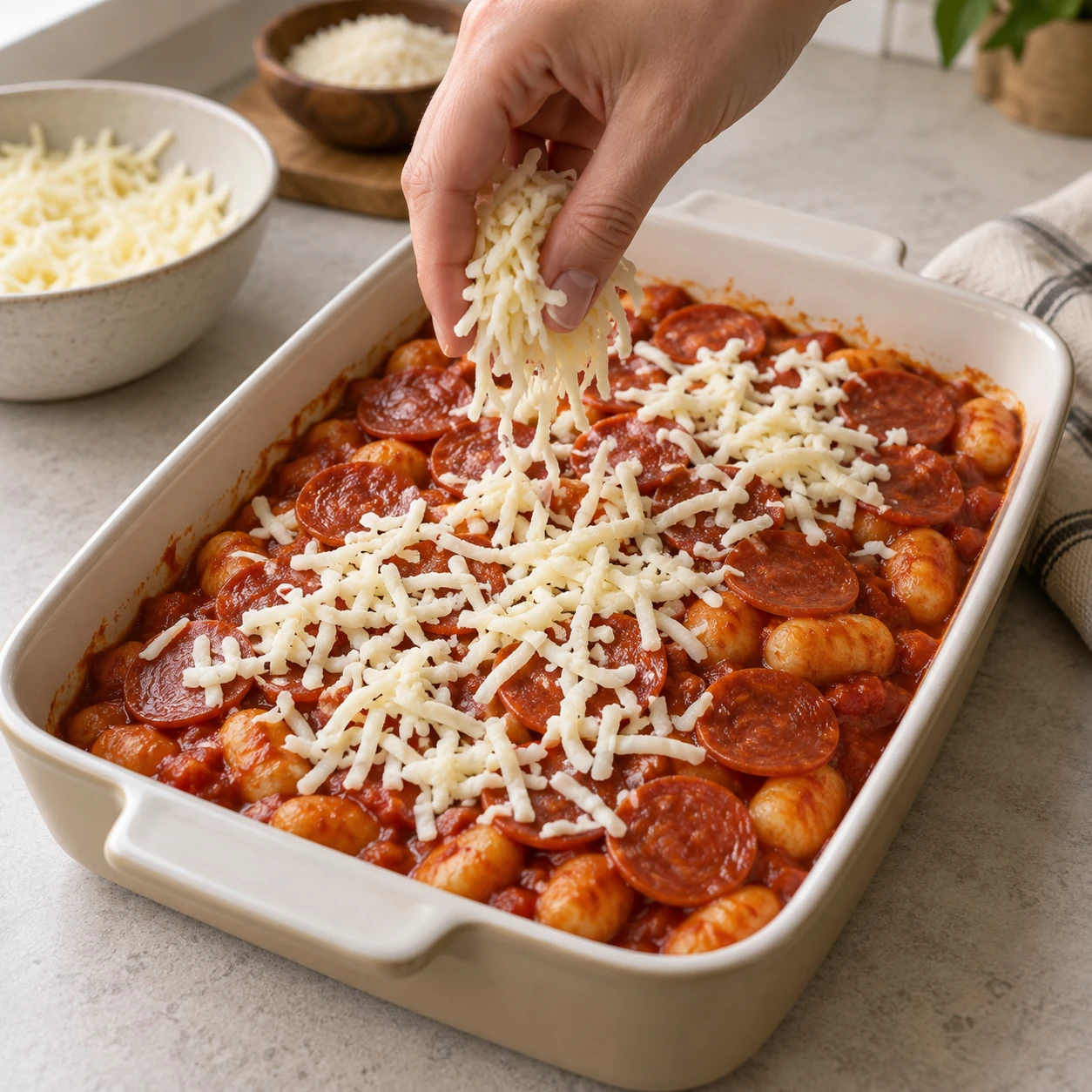 Assemble the pizza bake